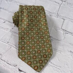 Isaia Napoli For Neiman Marcus Green And Bronze Medallion Print Silk 7 Fold Tie